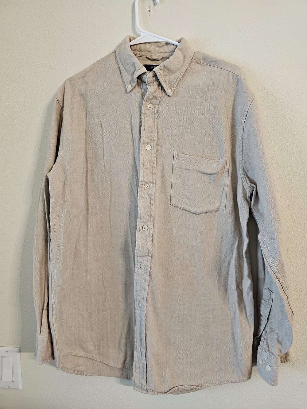 Express Men's Light Beige Casual Button-Down Shirt